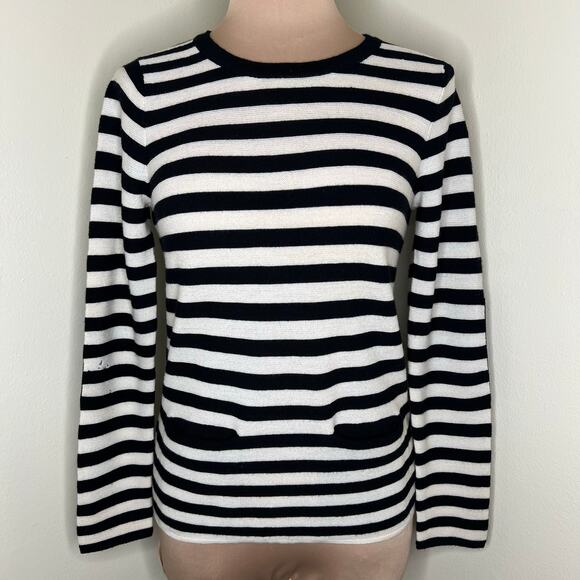 Club Monaco Wool Sweater w Elbow Patch XS Womens Italian Yarn Striped Knit Black - Picture 1 of 8
